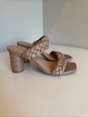 a new day Taupe Braided Double-Band Block Heel Mules